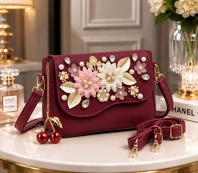 Women's Leather Embroidered Hand Bag Without Keychain