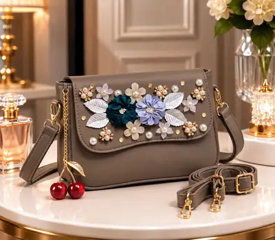 Women's Leather Embroidered Hand Bag Without Keychain