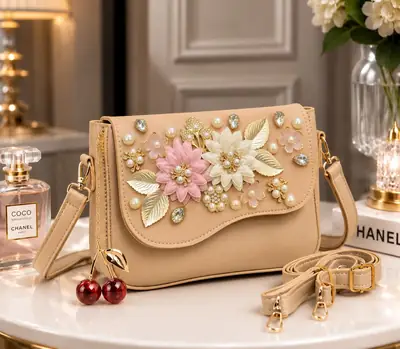 Women's Leather Embroidered Hand Bag Without Keychain