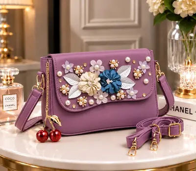 Women's Leather Embroidered Hand Bag Without Keychain