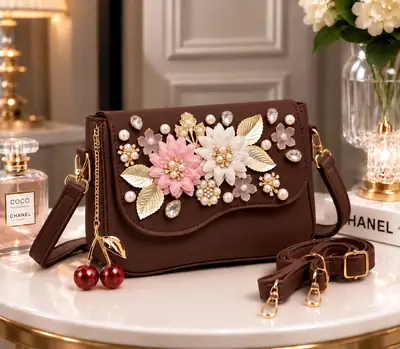 Women's Leather Embroidered Hand Bag Without Keychain