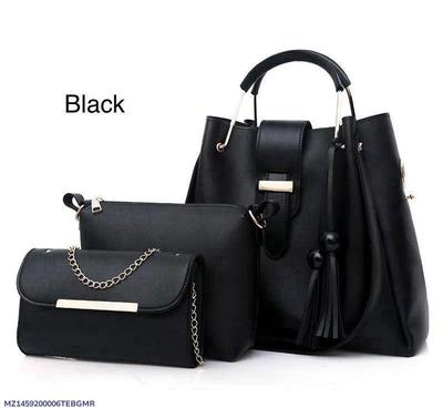 Premium Quality 3-Piece Black Leather Handbag Set for Women thumbnail 11