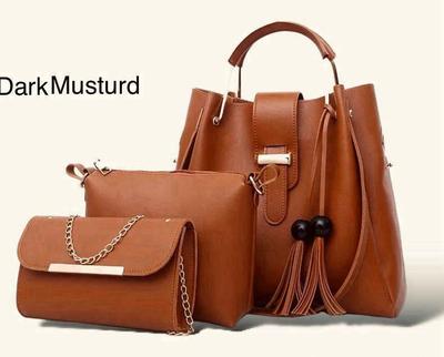 Premium Quality 3-Piece Black Leather Handbag Set for Women thumbnail 8