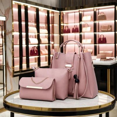 Premium Quality 3-Piece Black Leather Handbag Set for Women thumbnail 9