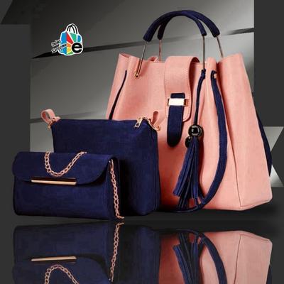 3-Piece Leather Handbag Set Maroon Black Tote Clutch thumbnail 6