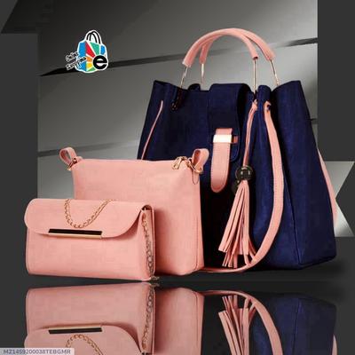3-Piece Rexine Handbag Set Blue Pink Gold for Girls thumbnail 2
