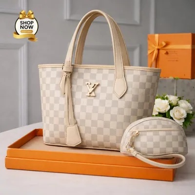 Women Printed Rexine Handbag Set Black Brown Off White 2 Pcs thumbnail 3