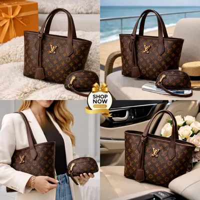 Women's Black LV Print Handbag Set with Small Bag thumbnail 4