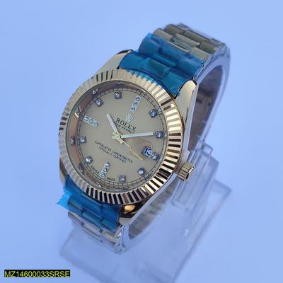 Men's Stainless Steel Watch Gold Bezel 42mm Quartz