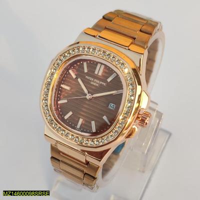 Men's Rose Gold Wristwatch with Diamond Bezel & Quartz Movement