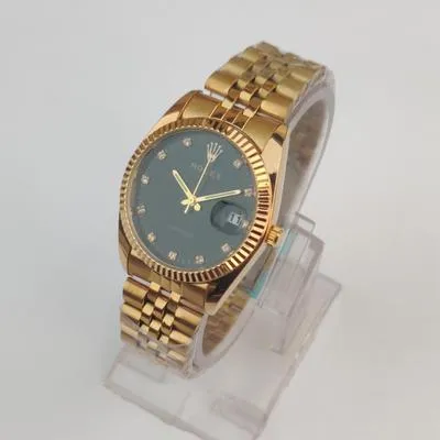 Men's Gold Stainless Steel Chain Watch with Diamond Dial