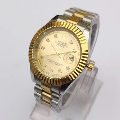 Rolex Date Display Gold Stainless Steel Watch for Men