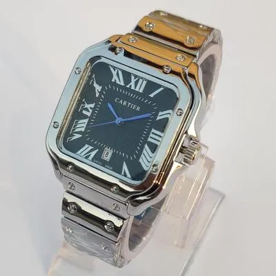Cartier Men's Stainless Steel Watch with Roman Numeral & Blue Second Hand