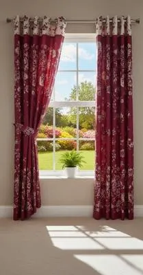 Red Floral Cotton Curtains 102x60 Inch Pakistan