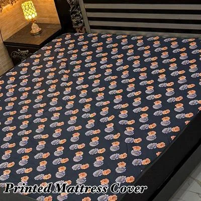 Printed Mattress Cover Waterproof Terry Cotton Blue Floral Double Bed