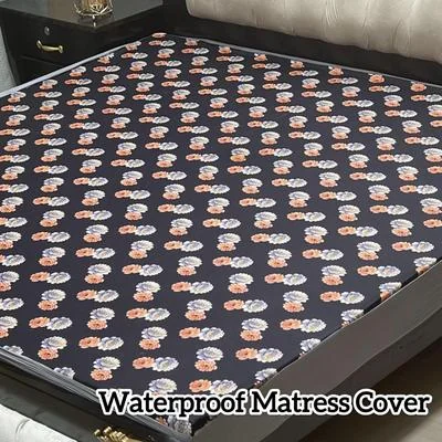 Waterproof Terry Cotton Printed Double Bed Mattress Cover Deep Blue