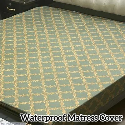 Waterproof Terry Cotton Mattress Cover Green Gold Double Bed thumbnail 2