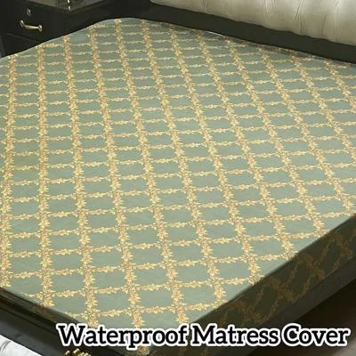 Waterproof Terry Cotton Mattress Cover Green Gold Double Bed