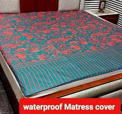 Waterproof Terry Cotton Mattress Cover Green Red Floral Double Bed