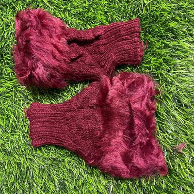 Maroon Fingerless Gloves for Women Winter Warmth thumbnail 2