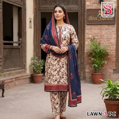Stylish 3 Pcs Women's Unstitched Digital Print Suit thumbnail 6