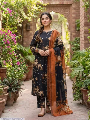Stylish 3 Pcs Women's Unstitched Digital Print Suit