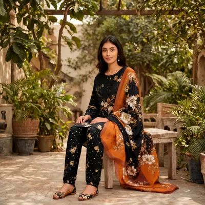 Stylish 3 Pcs Women's Unstitched Digital Print Suit thumbnail 5