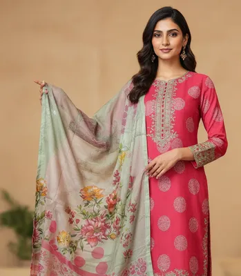 Stylish 3 Pcs Women's Unstitched Digital Print Suit thumbnail 7