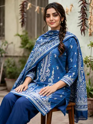 Stylish 3 Pcs Women's Unstitched Lawn Digital Print Suit thumbnail 4