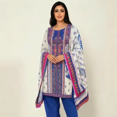 Stylish 3 Pcs Women's Unstitched Lawn Digital Print Suit