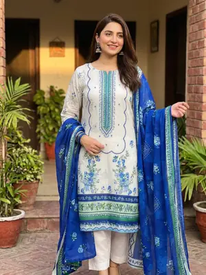 Stylish 3 Pcs Women's Unstitched Lawn Digital Print Suit thumbnail 2
