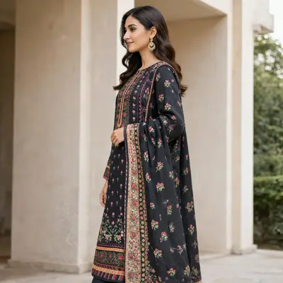 Stylish 3 Pcs Women's Unstitched Lawn Digital Print Suit thumbnail 3