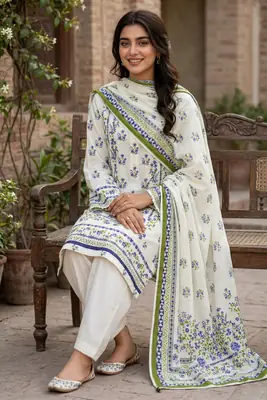 Stylish 3 Pcs Women's Unstitched Lawn Digital Print Suit thumbnail 5