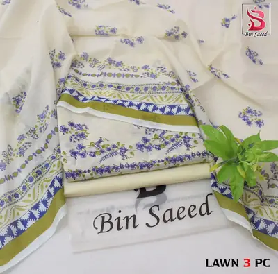 Stylish 3 Pcs Women's Unstitched Lawn Digital Print Suit thumbnail 8