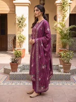 Stylish 3 Pcs Women's Unstitched Lawn Digital Print Suit thumbnail 3