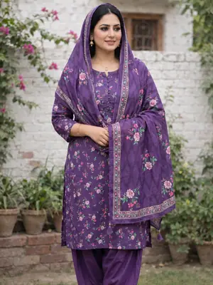 Stylish 3 Pcs Women's Unstitched Lawn Digital Print Suit