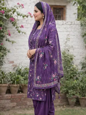 Stylish 3 Pcs Women's Unstitched Lawn Digital Print Suit thumbnail 2