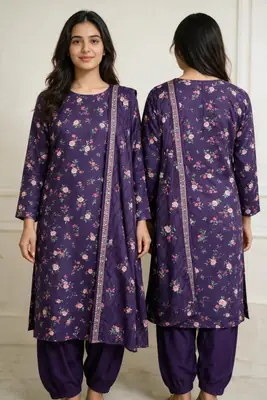 Stylish 3 Pcs Women's Unstitched Lawn Digital Print Suit thumbnail 4