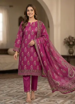 Stylish 3 Pcs Women's Unstitched Lawn Digital Print Suit