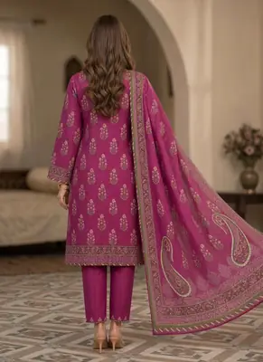 Stylish 3 Pcs Women's Unstitched Lawn Digital Print Suit thumbnail 5