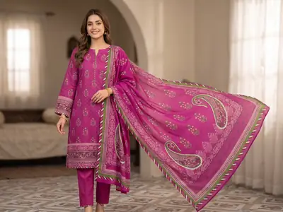 Stylish 3 Pcs Women's Unstitched Lawn Digital Print Suit thumbnail 6