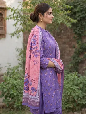 Stylish 3 Pcs Women's Unstitched Lawn Digital Print Suit thumbnail 3