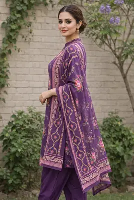 Stylish 3 Pcs Women's Unstitched Lawn Digital Print Suit thumbnail 2