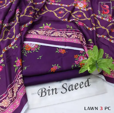 Stylish 3 Pcs Women's Unstitched Lawn Digital Print Suit thumbnail 7