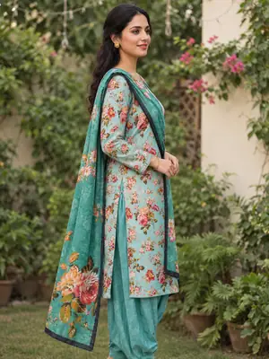 Stylish 3 Pcs Women's Unstitched Lawn Digital Print Suit thumbnail 2