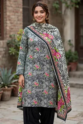 Stylish 3 Pcs Women's Unstitched Lawn Digital Print Suit
