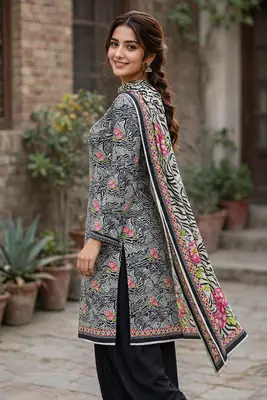 Stylish 3 Pcs Women's Unstitched Lawn Digital Print Suit thumbnail 3