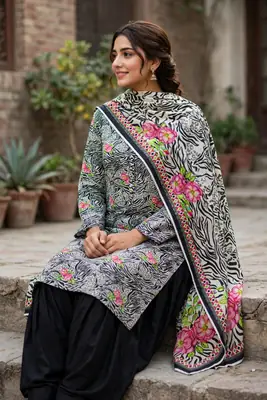 Stylish 3 Pcs Women's Unstitched Lawn Digital Print Suit thumbnail 7