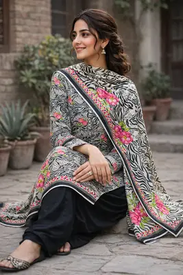 Stylish 3 Pcs Women's Unstitched Lawn Digital Print Suit thumbnail 9