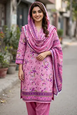 Stylish 3 Pcs Women's Unstitched Lawn Digital Print Suit